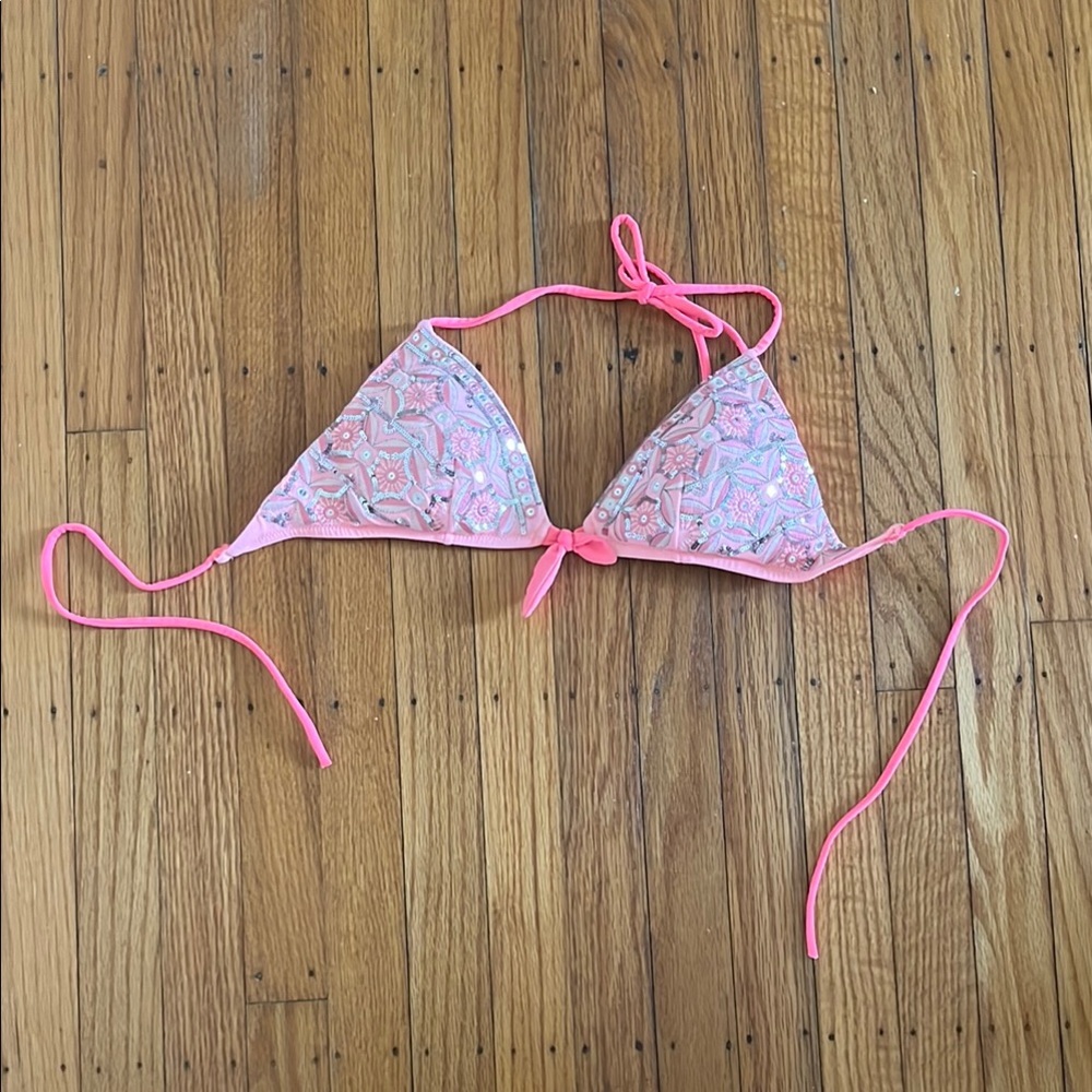 Womens Pink Patterned Swim Top